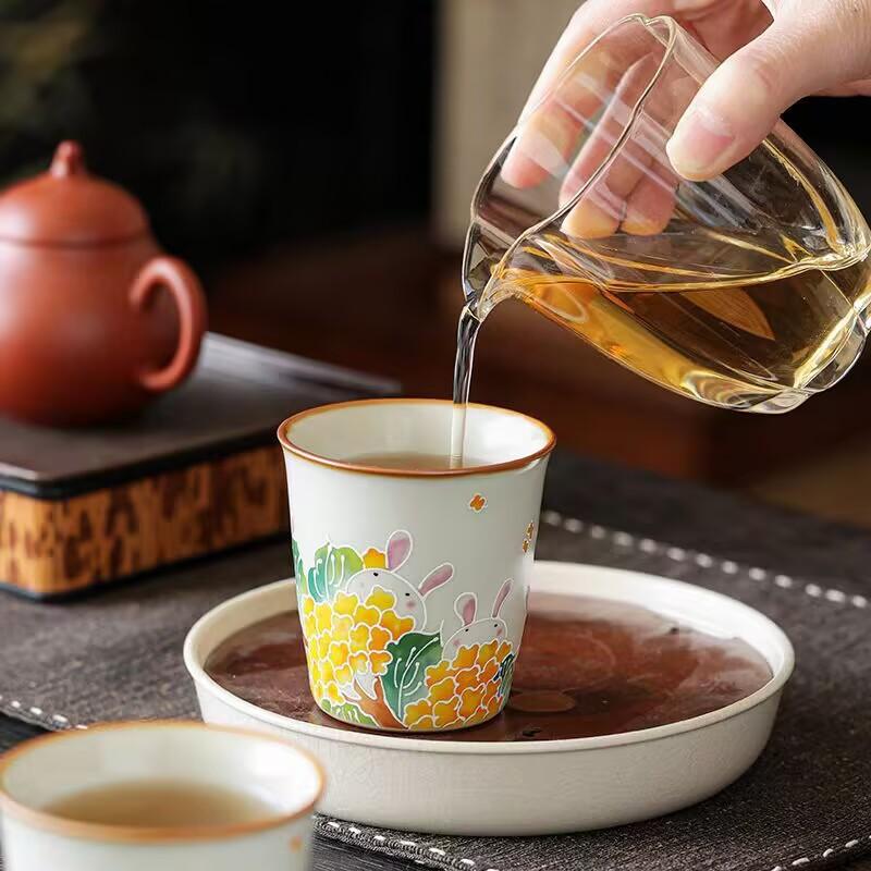 Ru Kiln Silver Shadow Jade Rabbit Instant Cup Ceramic Tea Cup Home Office Tea Cup Kung Fu Tea Set With Gift Box