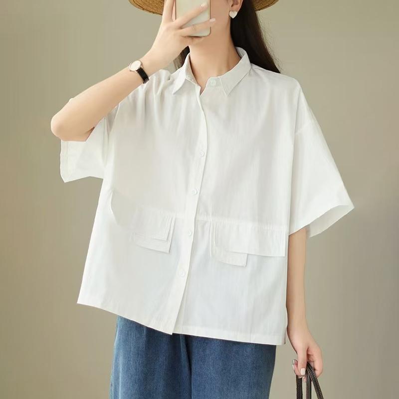 

ZANZEA Женская повседневная летняя свободная блузка с отложным воротником и коротким рукавом 5XL белый