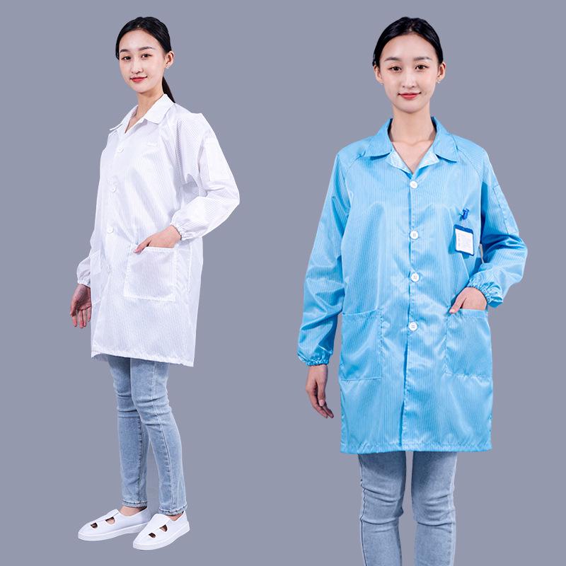 Unisex Striped Antistatic Lab Coat for Dust-Free and Static Protection