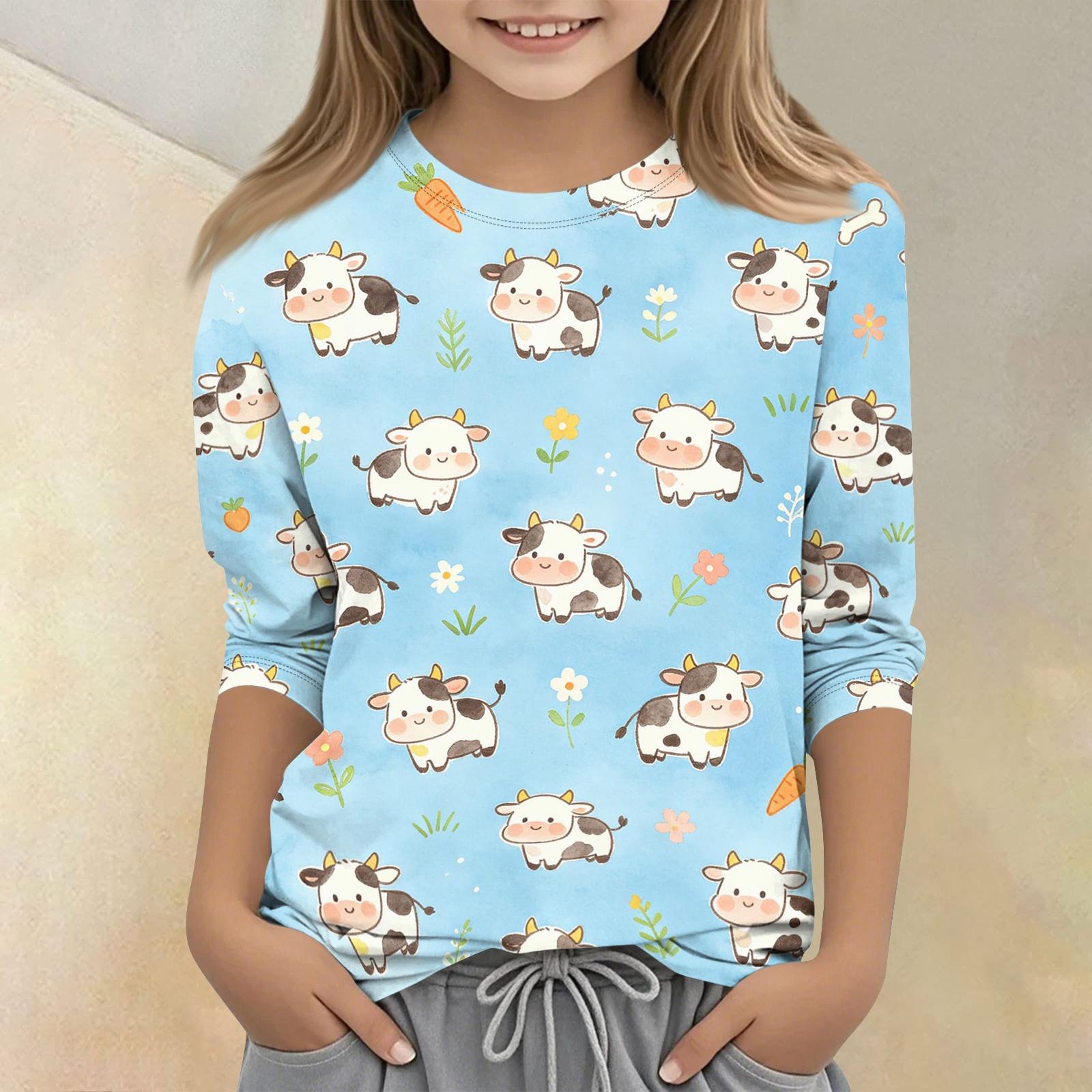 

Kids Animal Print Crew Neck 3/4 Sleeve Casual T-Shirt Soft Comfortable Fabric Suitable for Everyday Wear and Outdoor Activities 110 синій