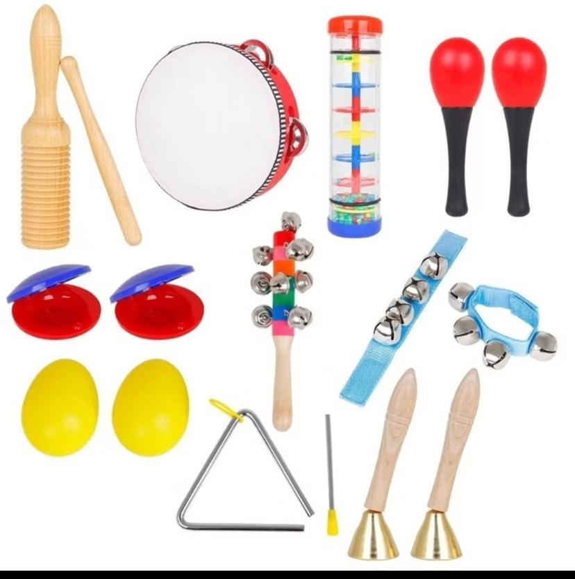 Orff Percussion Set: Tambourine, Cymbals, Wrist Bells, Triangle, Dance Plates for Kids