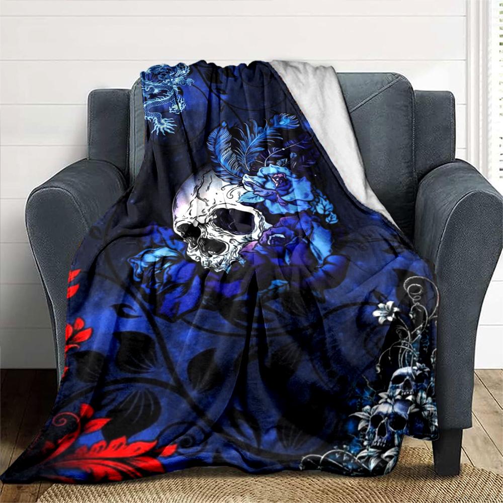 Gotische Schedel Print Flanellen Deken Hoge Kwaliteit Warm Comfortabel Deksel voor Alle Seizoenen Perfect voor Cadeaus Huisdecoratie