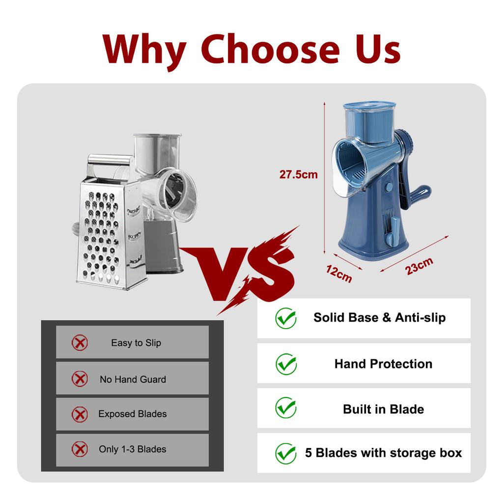 Manual Rotary Cheese Grater Round Tumbling Box Shredder Drum Multifunctional Fruit & Vegetable Cutter with Handle