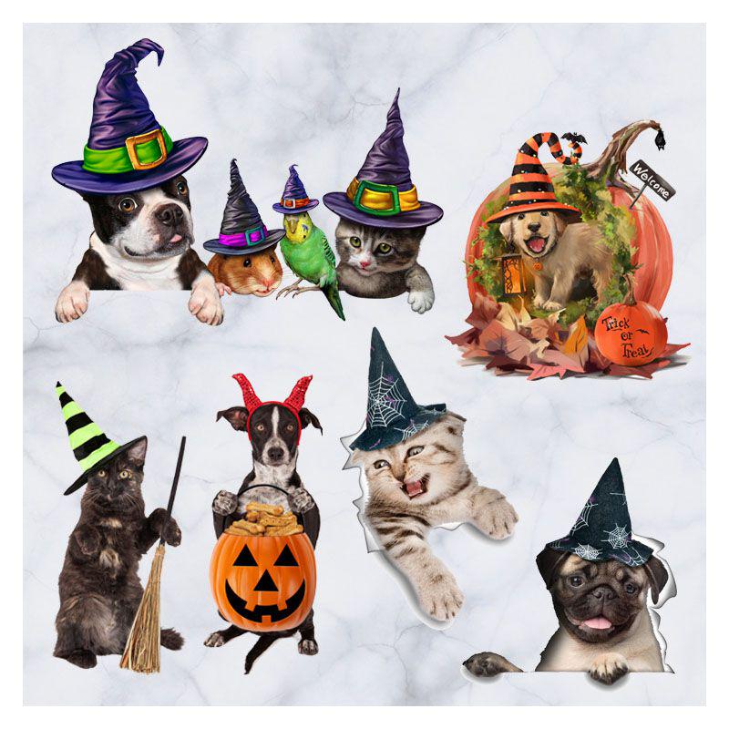 Kitten Puppy Pumpkin Halloween Sticker For Festive Home Decoration**