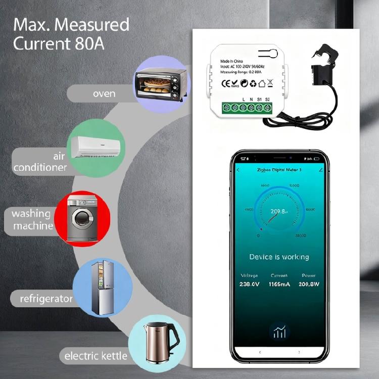 1 Channel Energy Meter 80A Current Voltage Changer Clamp Electricity Statistics Monitoring Device for Home Voice Control