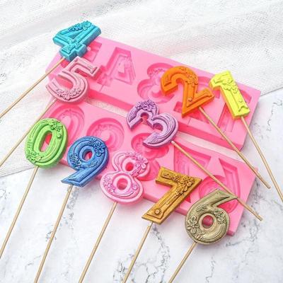 0-9 Moule en silicone numérique à enficher pour anniversaire DIY Bougie Chocolat Sucette Fondant Cuisson Pâtisserie Outil de cuisine Décoration de gâteau