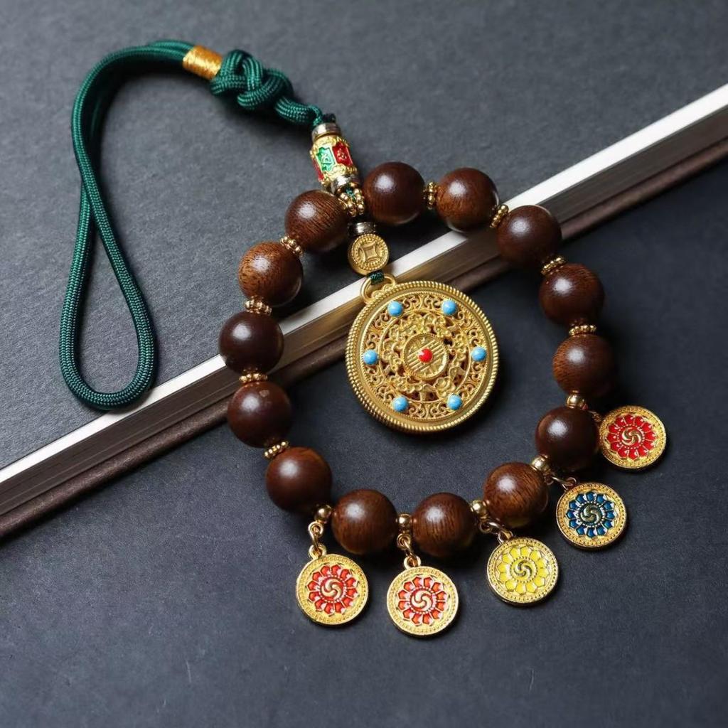 Five Gods Agarwood Car Pendant: High-End Fuso Red Soil Abacus Lock Accessory