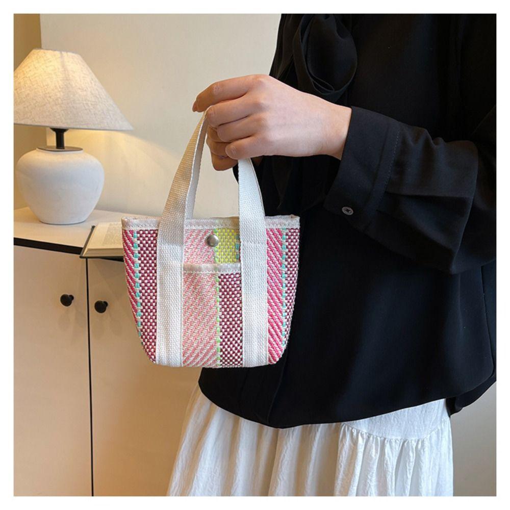 Small Cloth Bag Weave Handbag Stripe Lunch Bag Practical Straw Bag  Men