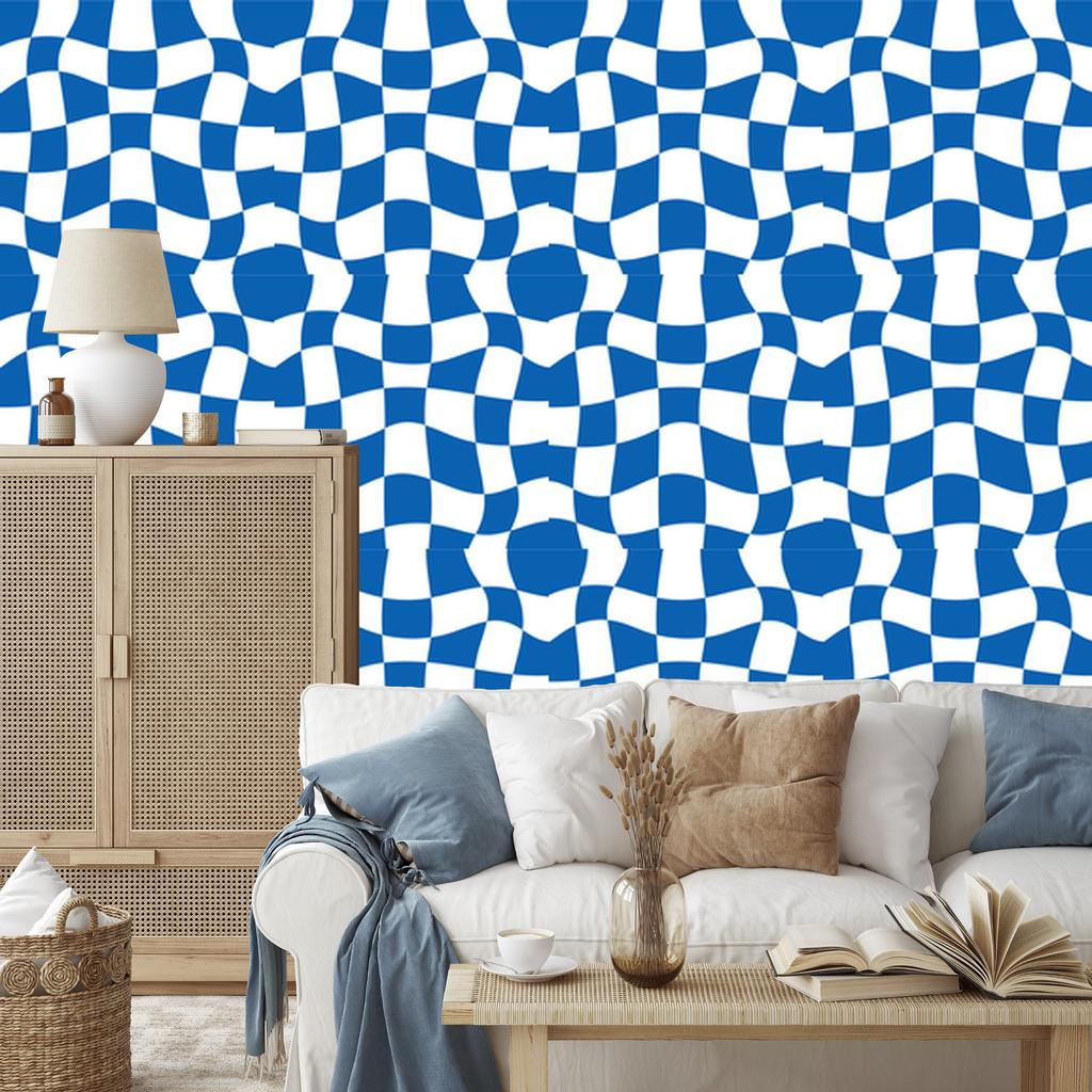 Wallpaper Casual checkerboard blue, white and azure 50x1000