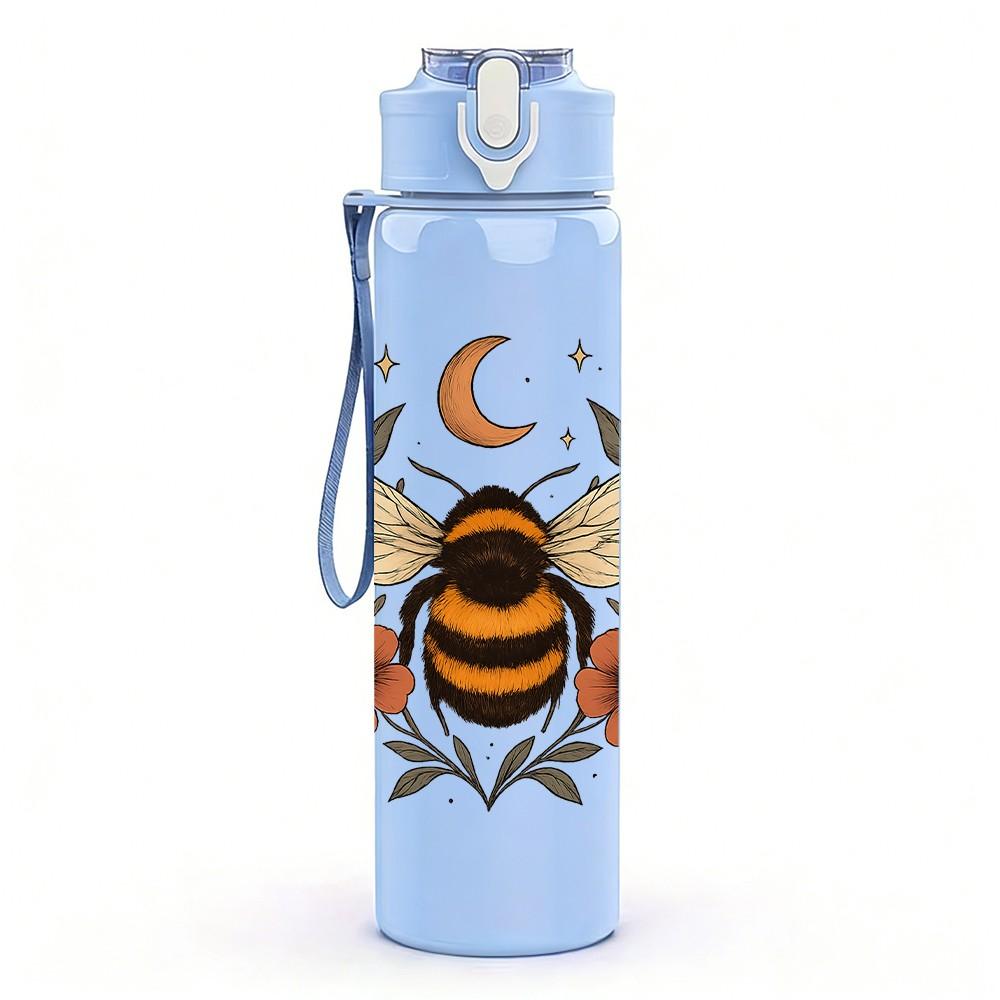 1PC Autumn Bee Floral Moon 750ml Color Plastic Sports Water Bottle Leakproof Flip Straw Lid Suitable for Sports Office Home Use