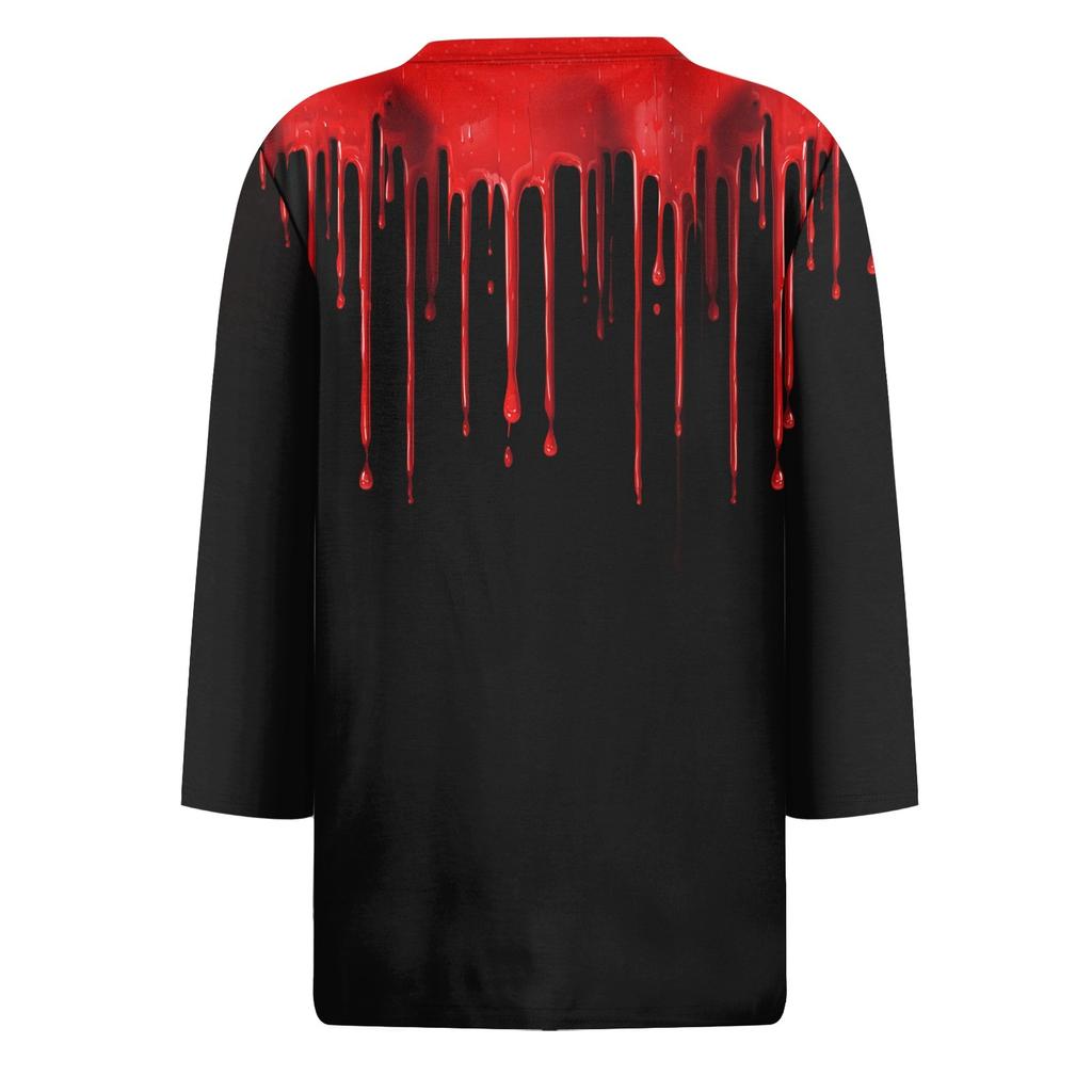 Dame Mote Casual Trekvartsermet Halloween Trykket Rund Hals Topp