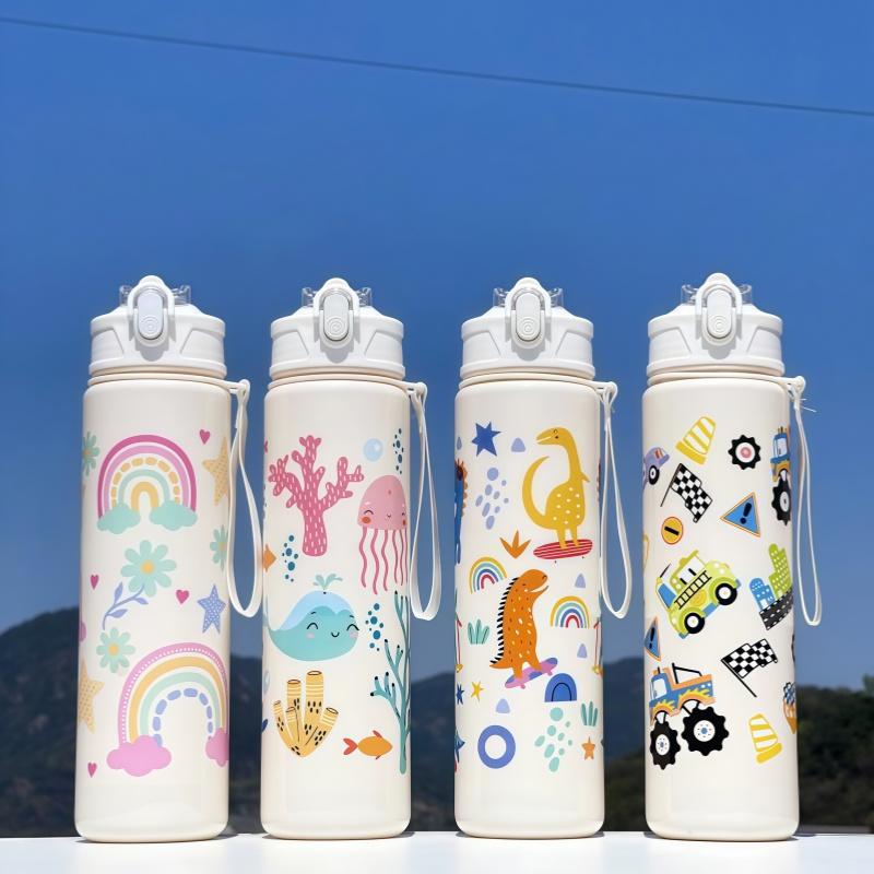 750ml Dinosaur Water Bottle For Kids Water Sippy Cup With Silicone Straw Leakproof Plastic Water Bottles Summer Kids Water Cup