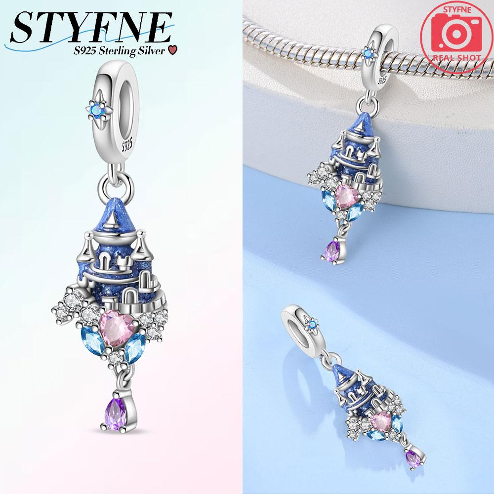 

Plated 925 Silver Blue Castle Princess Fairy Tale Theme Charms Fit Original 925 Charms Bracelet Beads Jewelry Gifts for Women