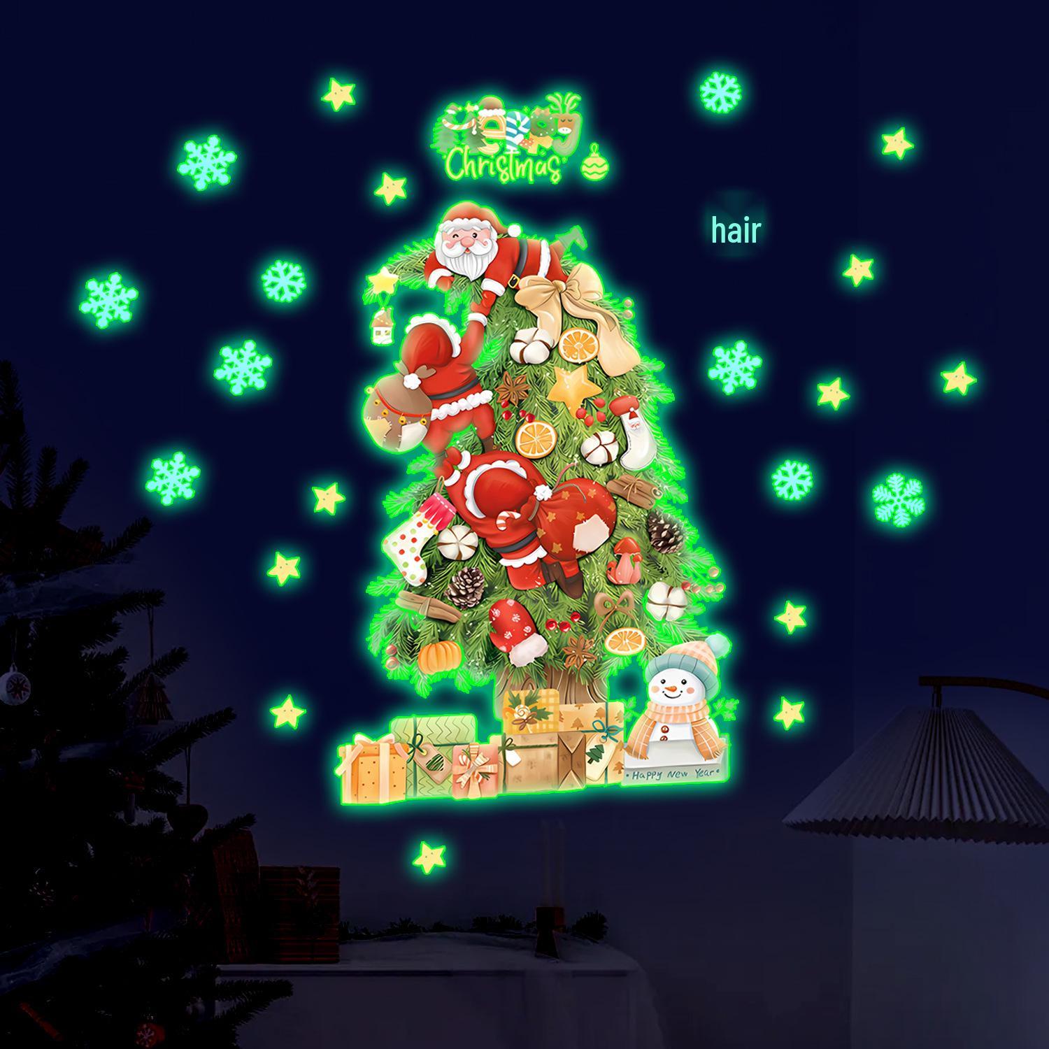

Christmas Tree & Snowflake Luminous Wall Stickers - Self-Adhesive Festive Decor for Home & Bedroom
