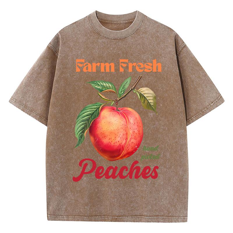 Farm Fresh Hand Picked Peaches Prints Washed TShirts Women Cotton T Shirts Comfortable Distressed ONeck Tops Summer Clothes