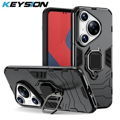 KEYSION Coque Armure Antichoc pour Huawei P70 Pro P70 Art P60 Silicone+PC Support Anneau Housse de Téléphone pour Huawei nova 12s 12 SE