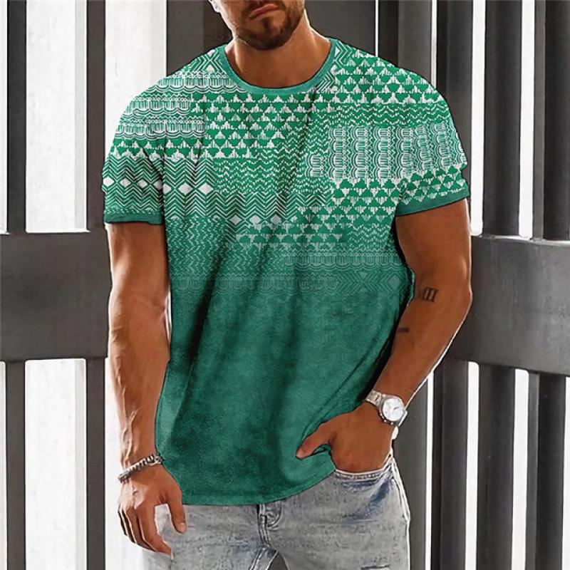 T-Shirt mit Vintage-Musterelementen und Aufdruck für Herren, atmungsaktiv, modisch, sportlich, kurzärmelig, für den Sommer, lässig, Unterhemd für Herren