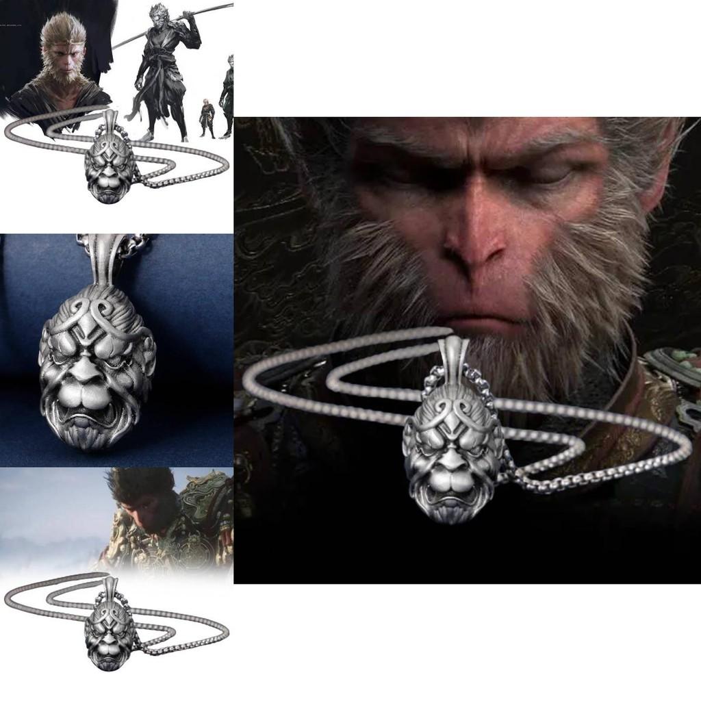 Fashionable New Chinese Retro Sun Wukong Monkey Necklace For Men In Silver Tone