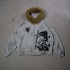 Felpa Unisex High-Street con Grafica a Lettere Audace Bordatura in Eco-pelliccia Vestibilità Oversize Casual per l'Inverno