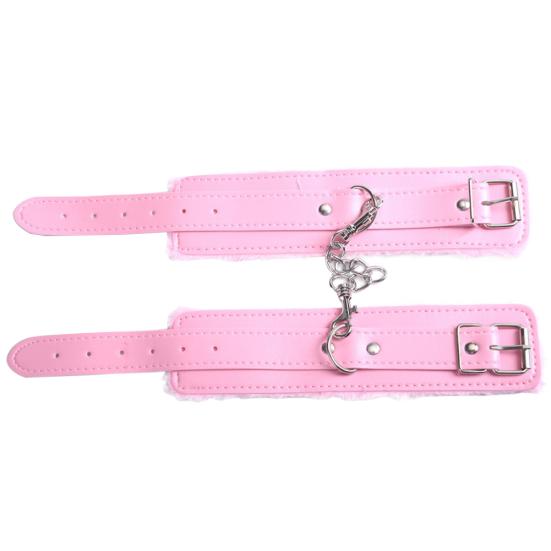 Couple Bondage Faux Leather Plush Cuffs Chain Adult Sex Game Restraint Handcuffs