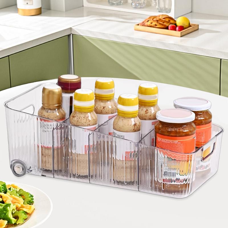 Freezer Organizer Bins Clear Compartment Fridge Shelf Refrigerator Organizer With Rollers Multi-functional Adjustable Kitchen