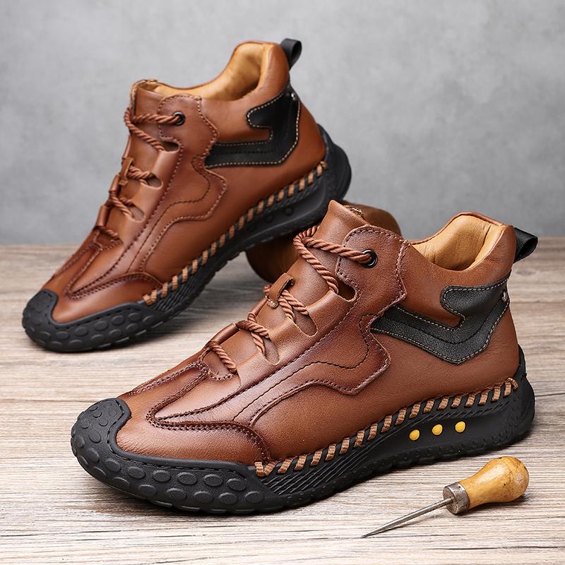 Men's High-top Hiking Boots Casual Sneakers Handmade Leather Shoes 39-46