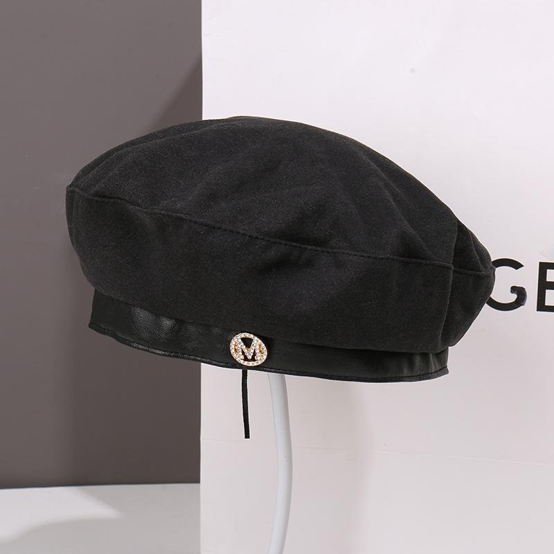 Letter embroidery beret children's fashion face small versatile autumn and winter warm painter hat newsboy hat
