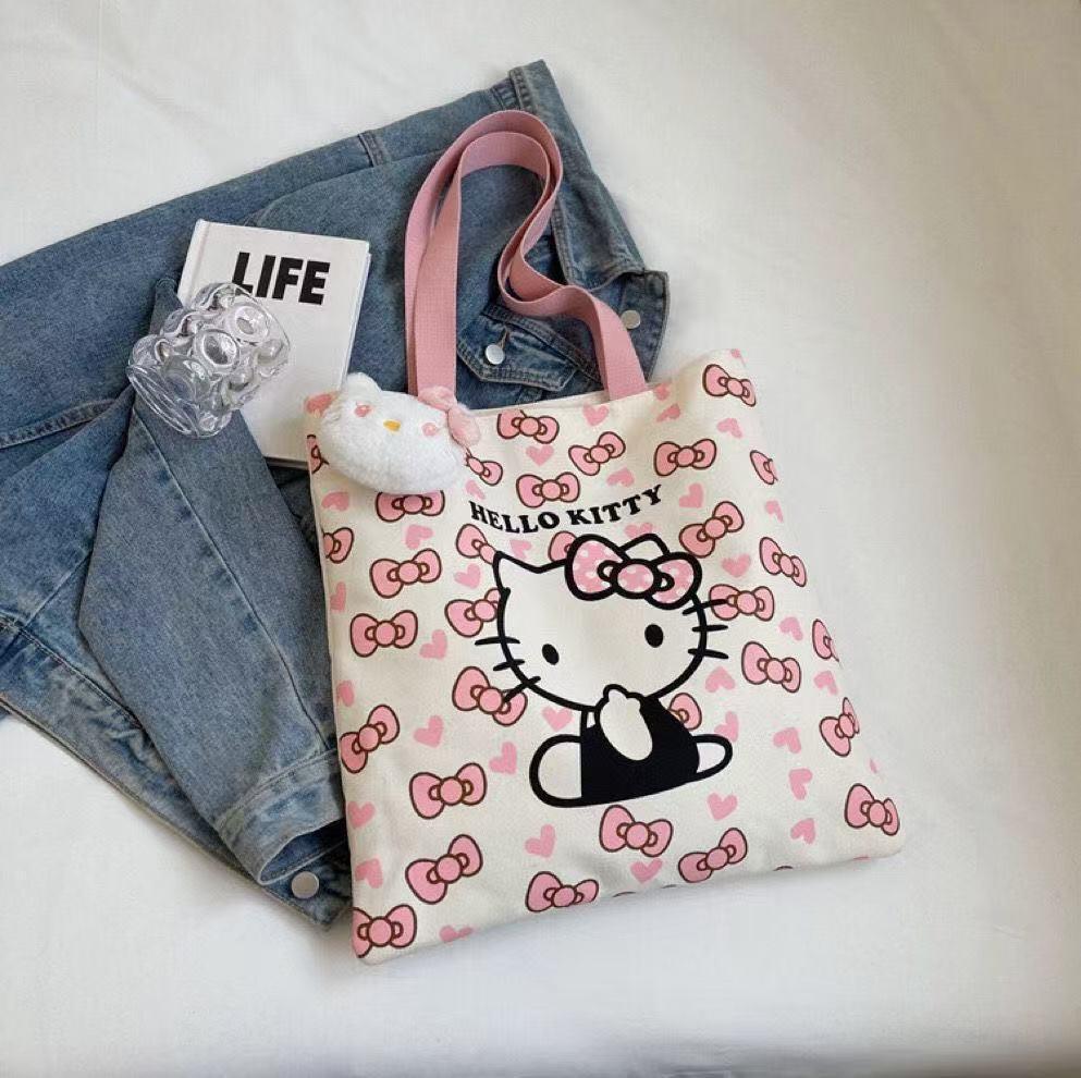 Plátěná taška přes rameno s kočičkou pro studenty s velkou kapacitou