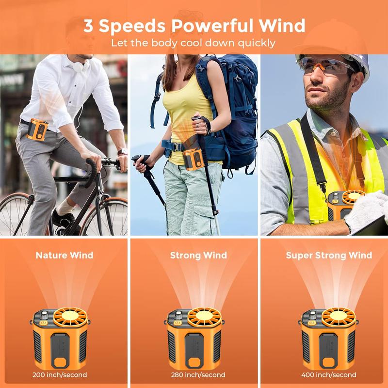 Personal Waist Portable Rechargeable Fan, 3 Speeds 5300RPM Airflow, Wearable Belt Fan for Outdoor, Construction Site, Farm, Travel, Fishing