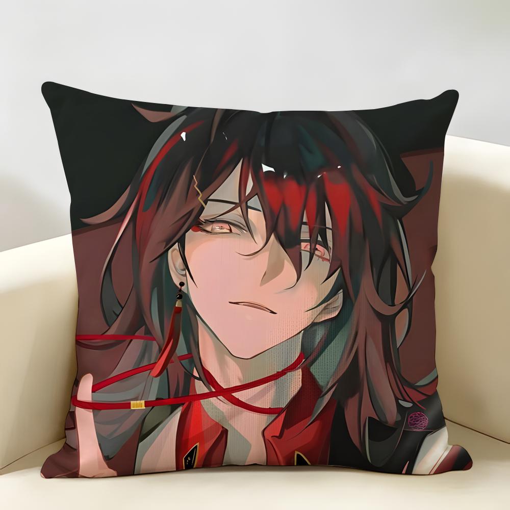 VVtuber Vox Akuma Cute Anime Cushion Cover Natural Linen Organic Fabric DoubleSided Printing Room Sofa Decor Pillow Case