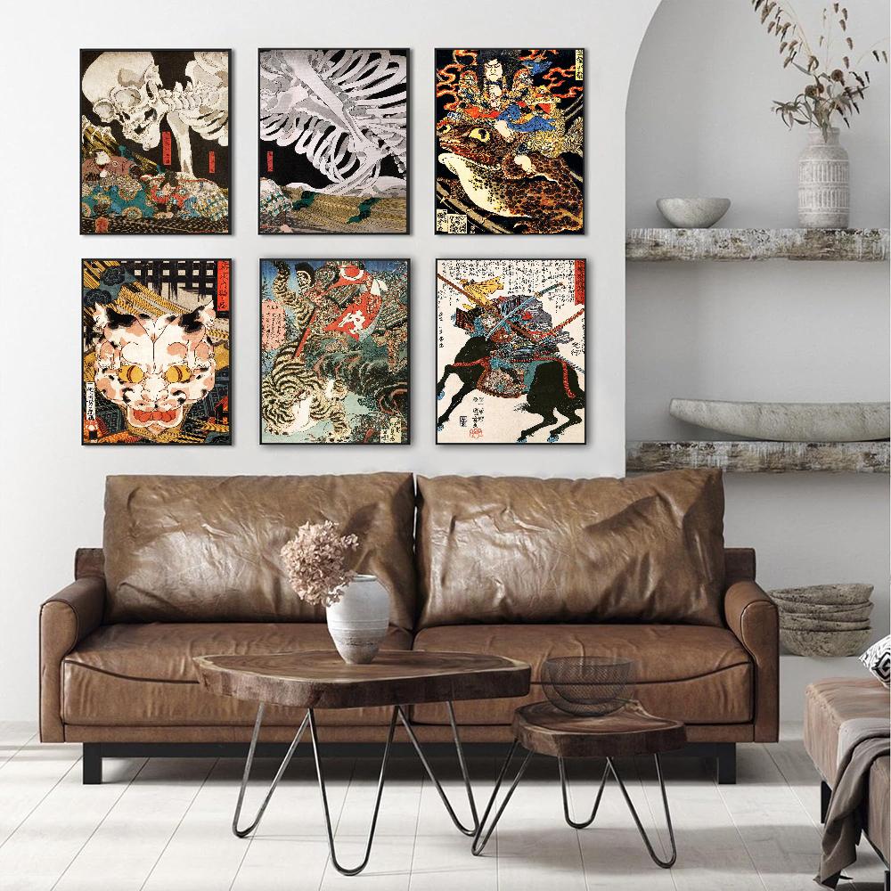 Vintage Japonské Umění Ukiyo-e DIY Samolepicí Plakát Luxusní Samolepka na Zeď pro Obývací Pokoj Bar Dekorace Zdi