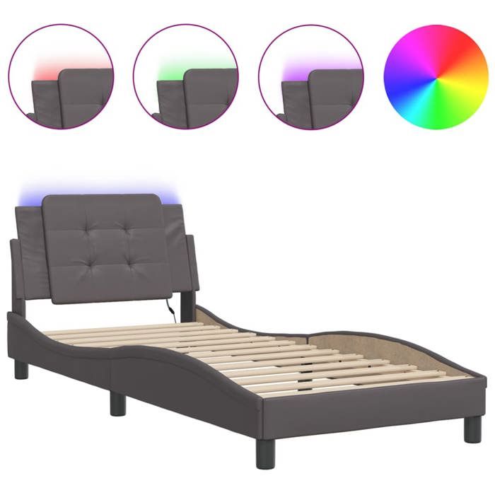 VidaXL Bed Frames with LED Lights, Upholstered Bed, Single Bed, Indoor Bedroom Adult Bed, Modern, Grey 3214071