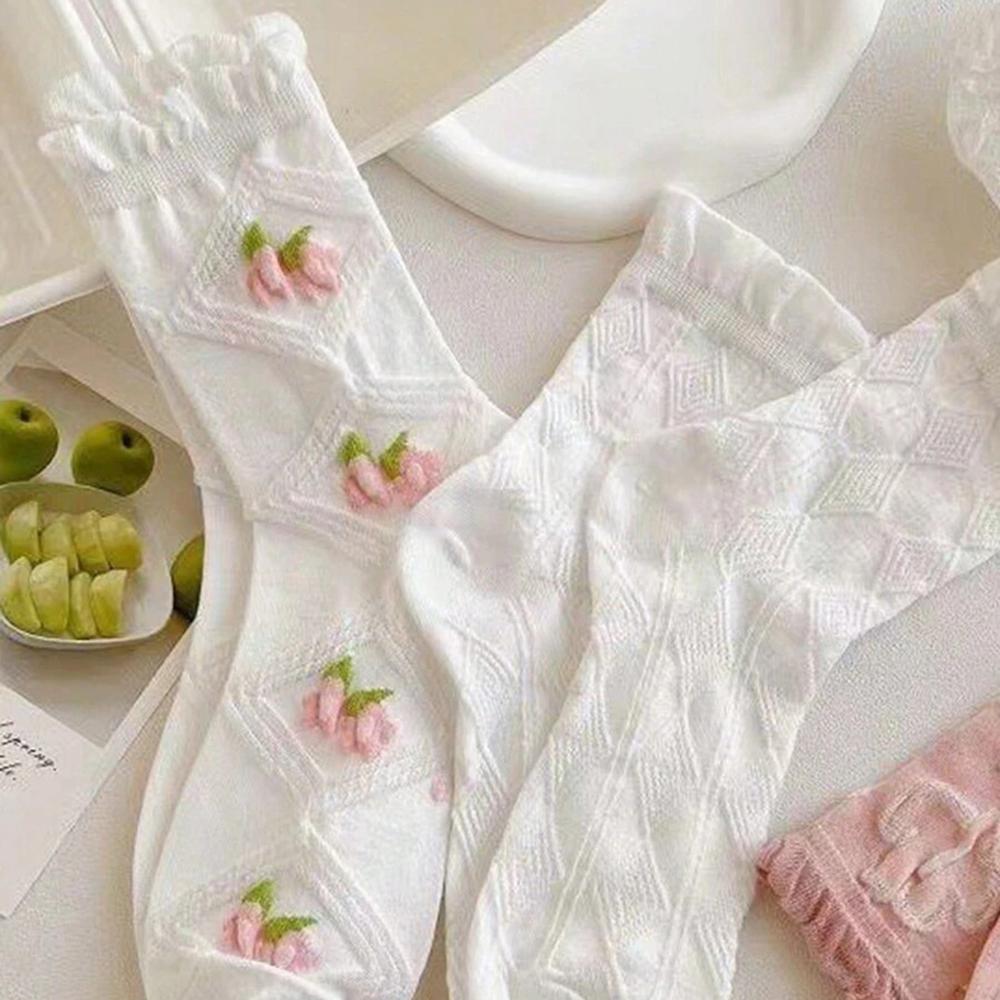 5 par uroczych skarpetek z koronką do połowy łydki, z falbankami, w stylu Harajuku, miękkie, modne, odpowiednie dla dziewcząt, wygodne, pochłaniające pot