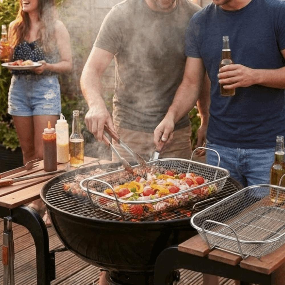 Square Square BBQ Grill Basket Mesh Frying Net Filter Basket Vegetable Washing Basket Camping