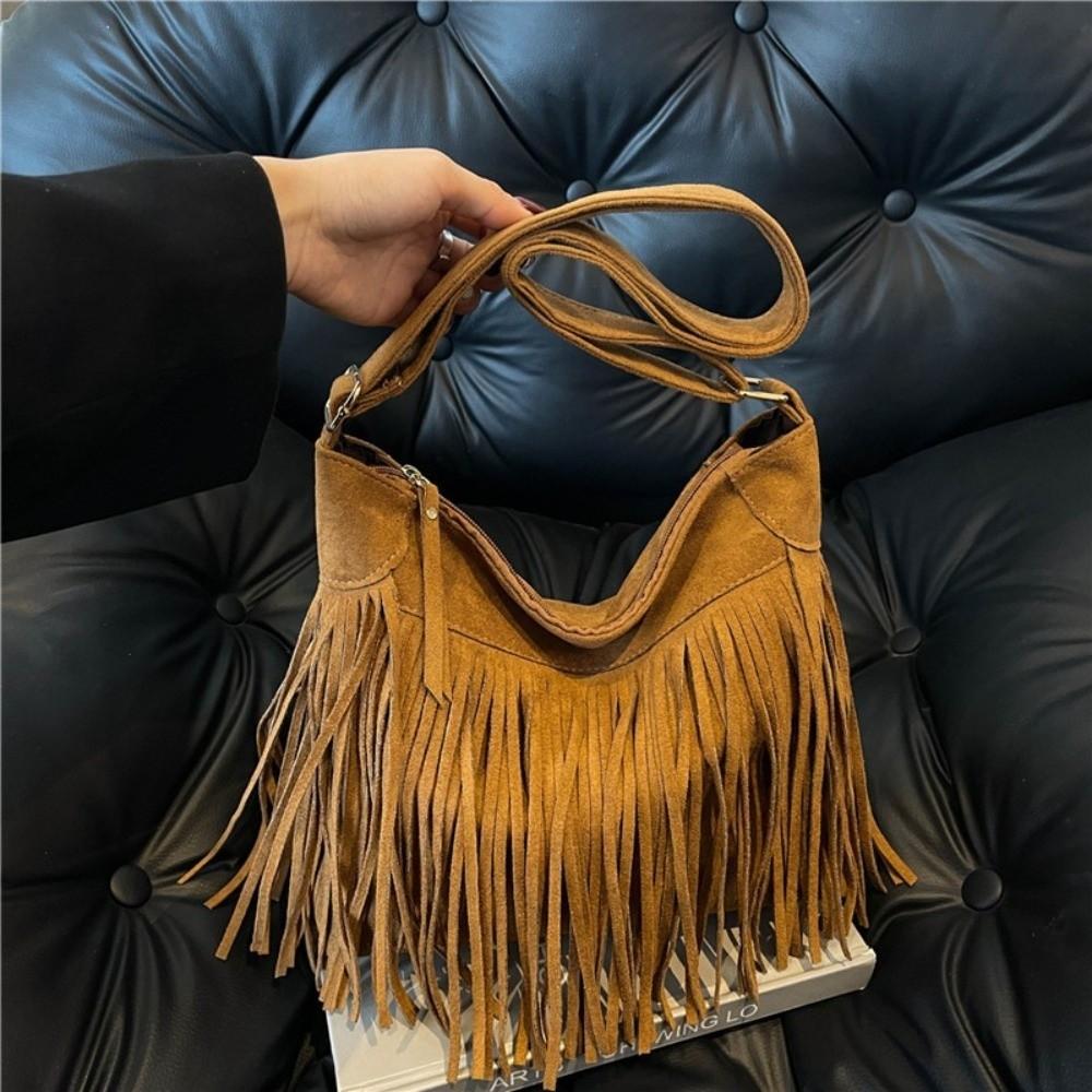 Boho Crossbody Taška s Třásněmi Velká Kapacita Matná Messenger Taška Luxusní Tote Taška Denní