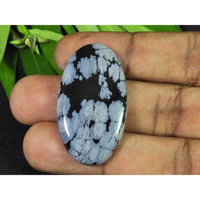 22X39X05MM Naural Snowflake Obsidian Oval Cabochon Loose Gemstone 40Cts. SK-3782