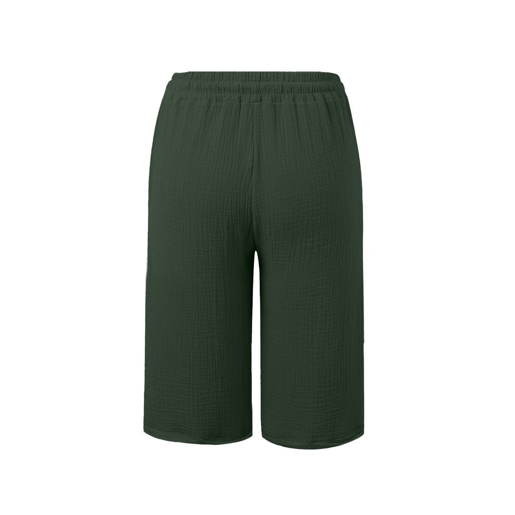 Dámské letní lněné šortky - Elastický pas Sklady Kapsa Ležérní Capri