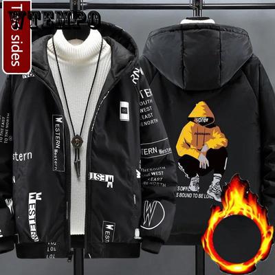 Men Cotton Coat Winter Hooded Cotton Jacket Thick Warm Coat Tide Brand Printing Down Jacket for Youth