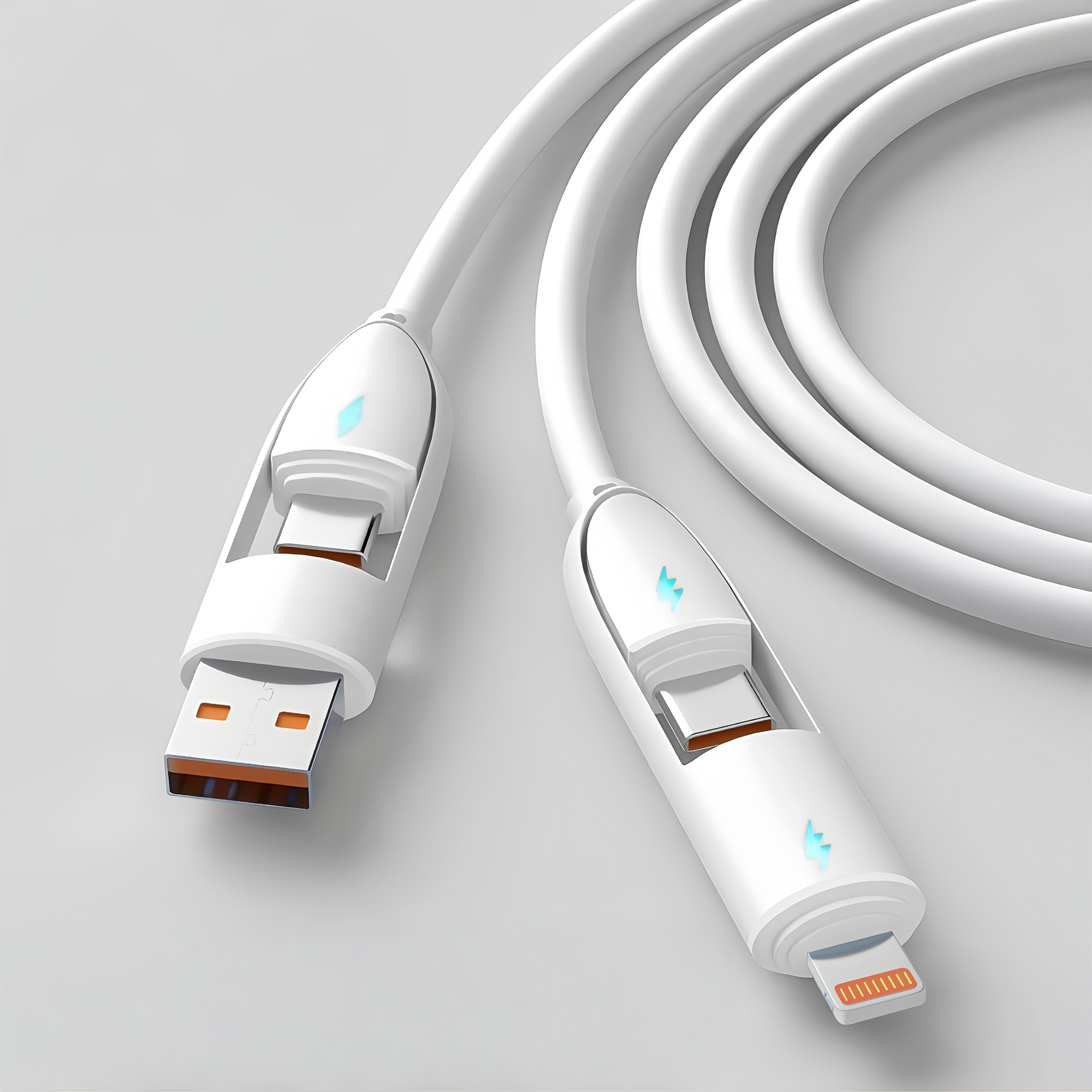 

Быстрый зарядный кабель 4-в-1 66 Вт USB-C на Lightning Кабель для синхронизации данных высокой скорости Зарядное устройство для iPhone iPad Samsung белый
