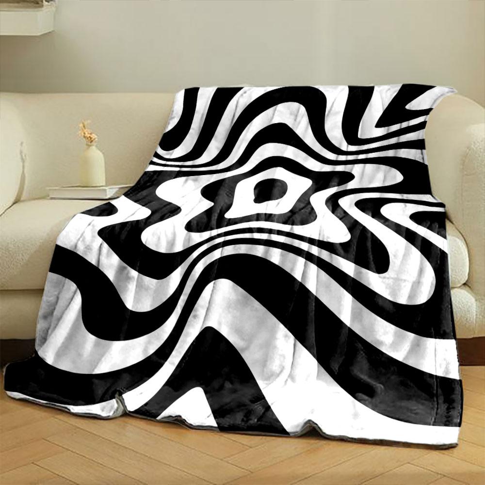 A Swirling Black and White Wave Pattern with a Distorted Star-like Center. for All Seasons Blanket Lunch Break Throw Gift