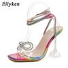 Eilyken Sommer Dame Rhinestone Bowtie Spike Heel Damesandaler Firkantetå Smalt bånd krystall høye hæler damesko