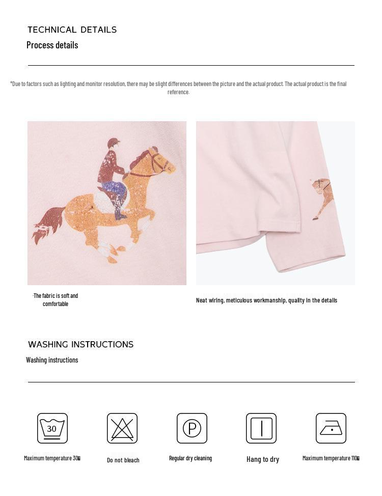 Dai He Early Spring Casual Color Block Horse Print Long Sleeve T-Shirt