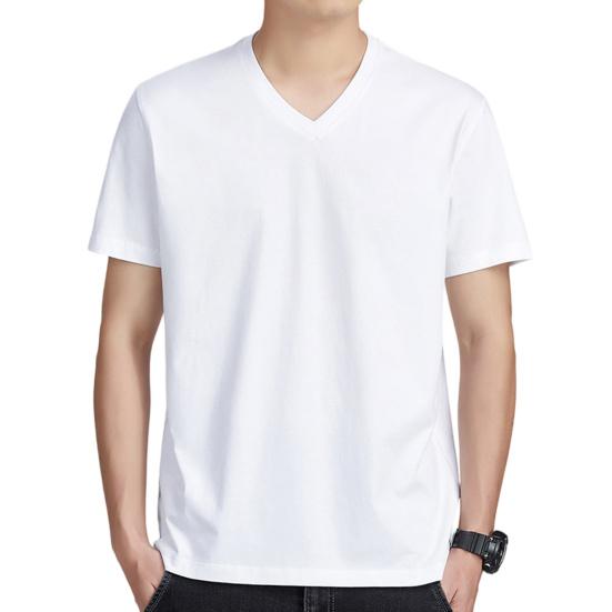 Men Tops Pure Color V-Neck Short Sleeve Tee Shirt Loose Fit Thin Breathable