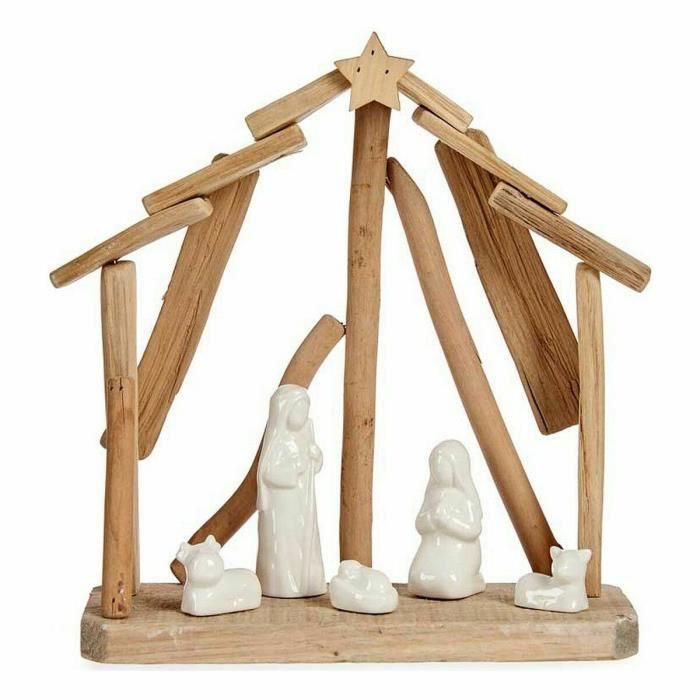 Crèche De Noël - Naturel - Céramique Marron Et Blanc - 2 Unités - 25 X 28 X 10 Cm
