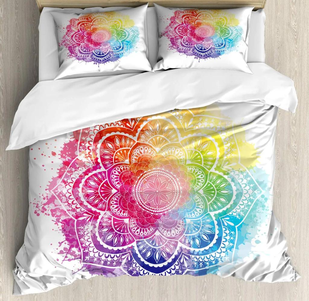 Rainbow Duvet Cover Set,Colorful Abstract Geometric Pattern with Triangle Polygon and Other Shapes Rainbow Bedding Set King Size