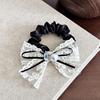 Hair Rope High Elasticity Lace Ribbon Bow Imitation Pearls Rhinestones Decor Hair Tie