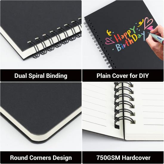 EUSOAR A5 Spiral Notebook, 6 Pack 5.5" X 8.3" 120 Pages Hardcover Lined Travel Writing College Ruled Notebooks, Memo Notepad Sketchbook, Students