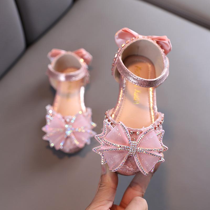 Summer Bow Korean-style Rhinestone Soft Sole Girls' Sandals Princess Shoes Children's Shoes Spring Style Girls' Leather Shoes