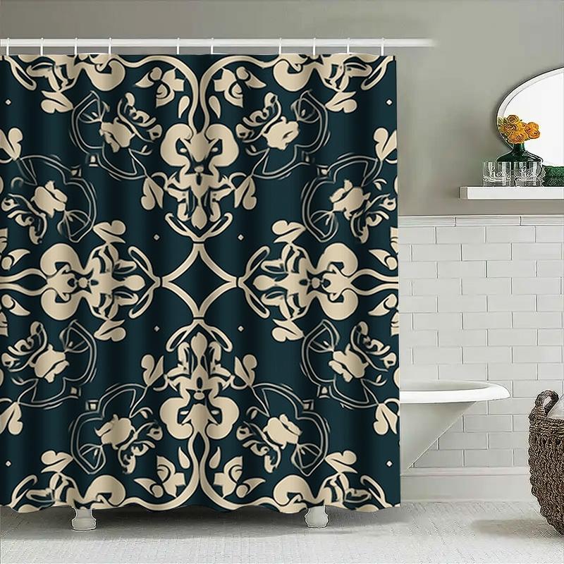 

Vintage Floral Shower Curtain Waterproof Polyester Fabric Home Decor Bathroom Decoration Waterproof Blue White Bath Rug Set Indo W60H190(CM)-1 Pcs