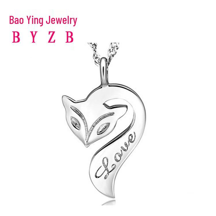 Korean Fashion Imitation Silver Zircon Pendant Necklace for Women